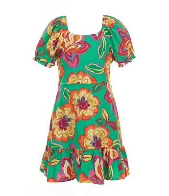 GB Little Girls Floral Print Puff Sleeve Tiered Dress