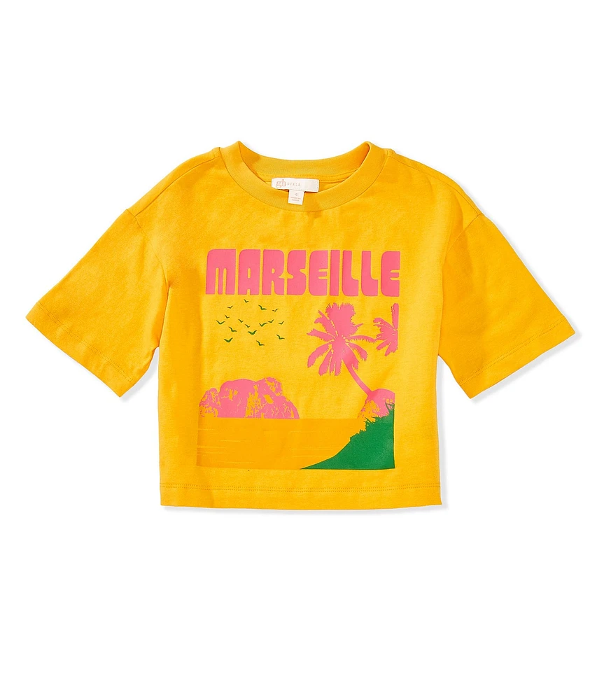 GB Little Girls Knit Boxy Marseille Tropical Graphic T-Shirt