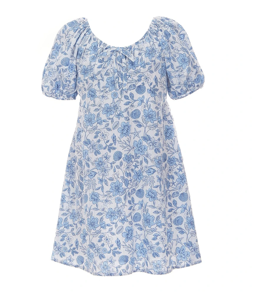GB Little Girls Short Sleeve Maxi Lurex Floral & Seashell Print Dress