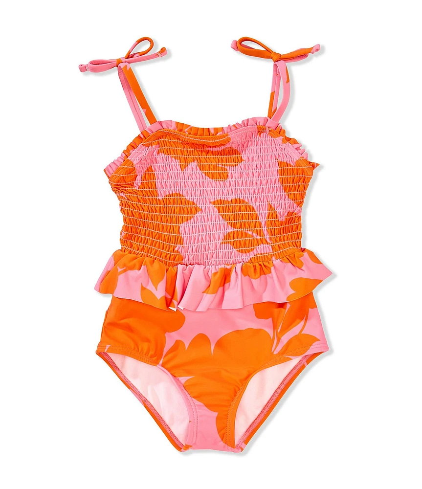 GB Little Girls Smocked Tie Strap One-Piece Swimsuit