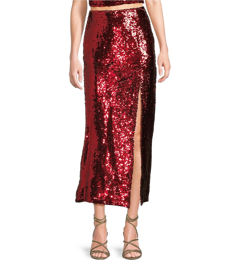 GB Midi Sequin Side Slit Coordinating Skirt