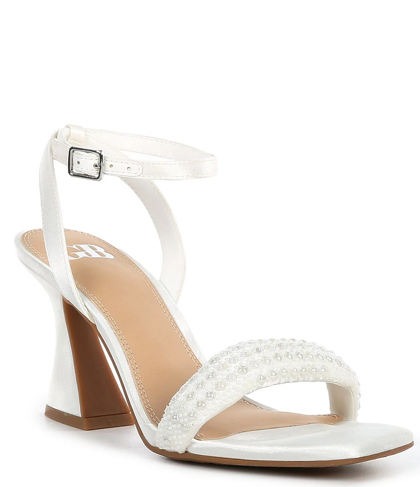 GB Razl-Dazl Satin Pearl Embellished Sculptural Heel Dress Sandals
