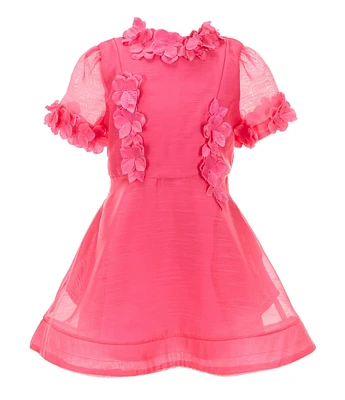 GB Social Little Girls Short Sleeve Floral Applique Dress