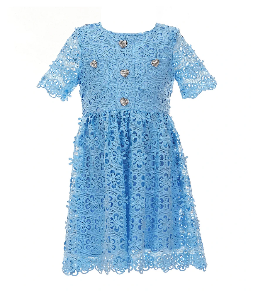 GB Social Little Girls Short Sleeve Floral Lace Dress