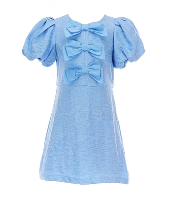 GB Social Little Girls Bow Front Bubble Sleeve Dress