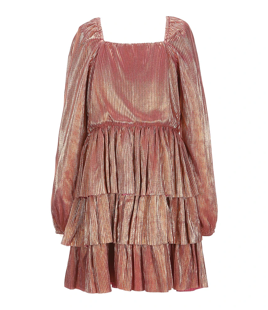GB Social Little Girls Long Sleeve Metallic Lurex Dress