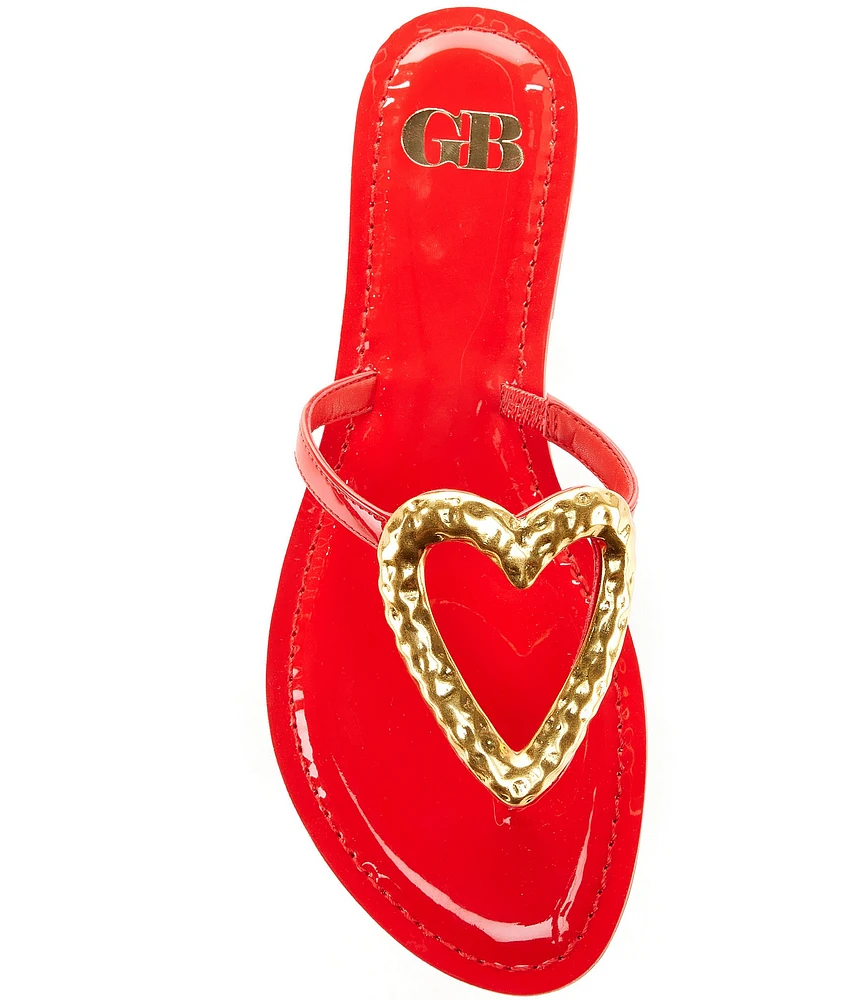 GB Summer-Luv Heart Ornament Patent Thong Sandals
