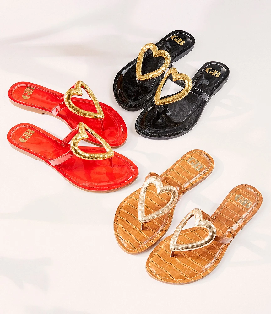 GB Summer-Luv Heart Ornament Patent Thong Sandals