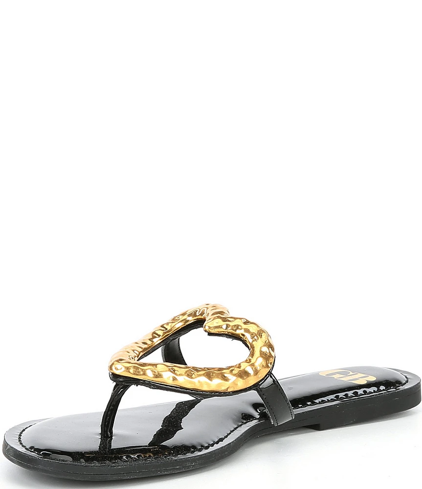 GB Summer-Luv Heart Ornament Patent Thong Sandals