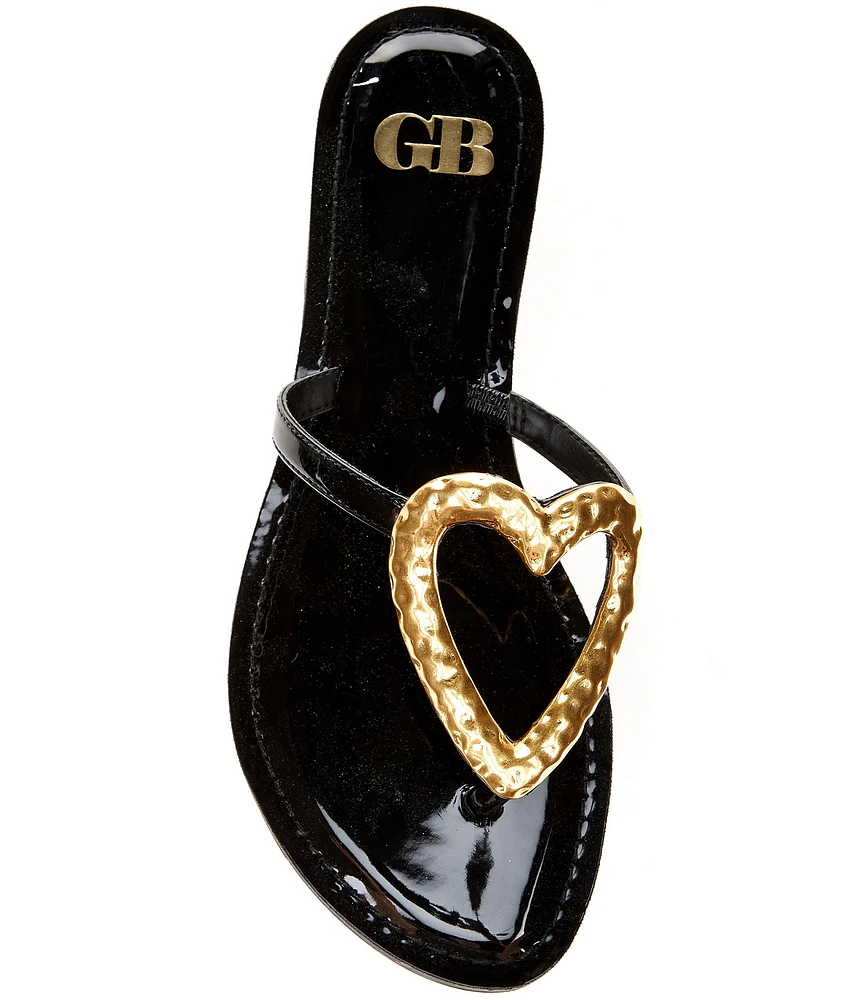 GB Summer-Luv Heart Ornament Patent Thong Sandals