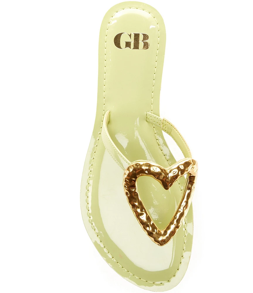 GB Summer-Luv Heart Ornament Patent Thong Sandals