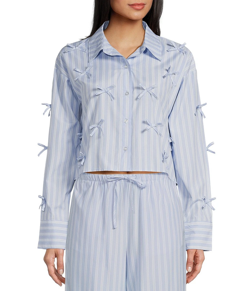 GB Woven Long Sleeve Bow Button-Front Top