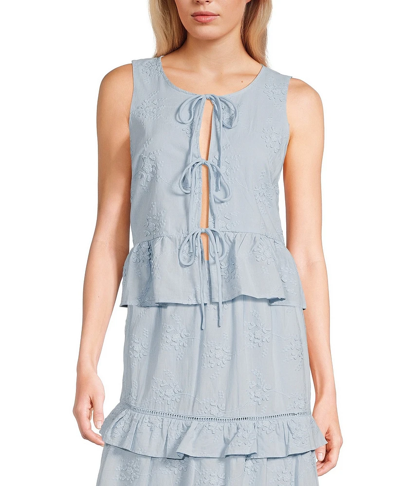 GB Woven Tie Front 3D Lace Coordinating Top