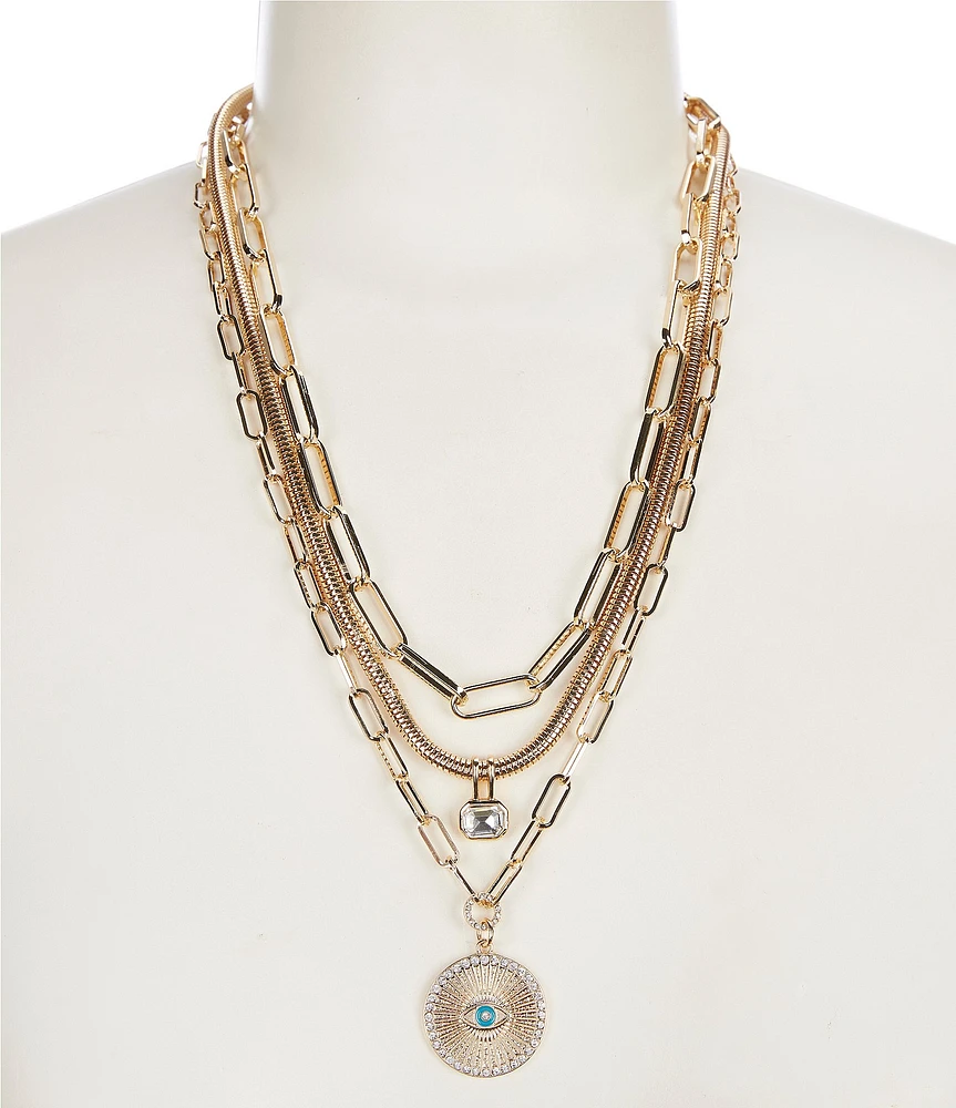 Gemma Layne Chain Short Multi Strand Necklace with Eye Pendant