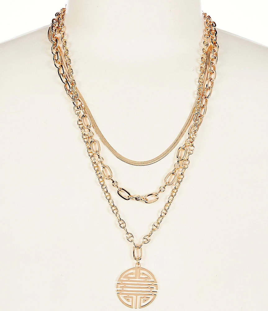 Gemma Layne Geometric Pendant Short Multi Strand Necklace
