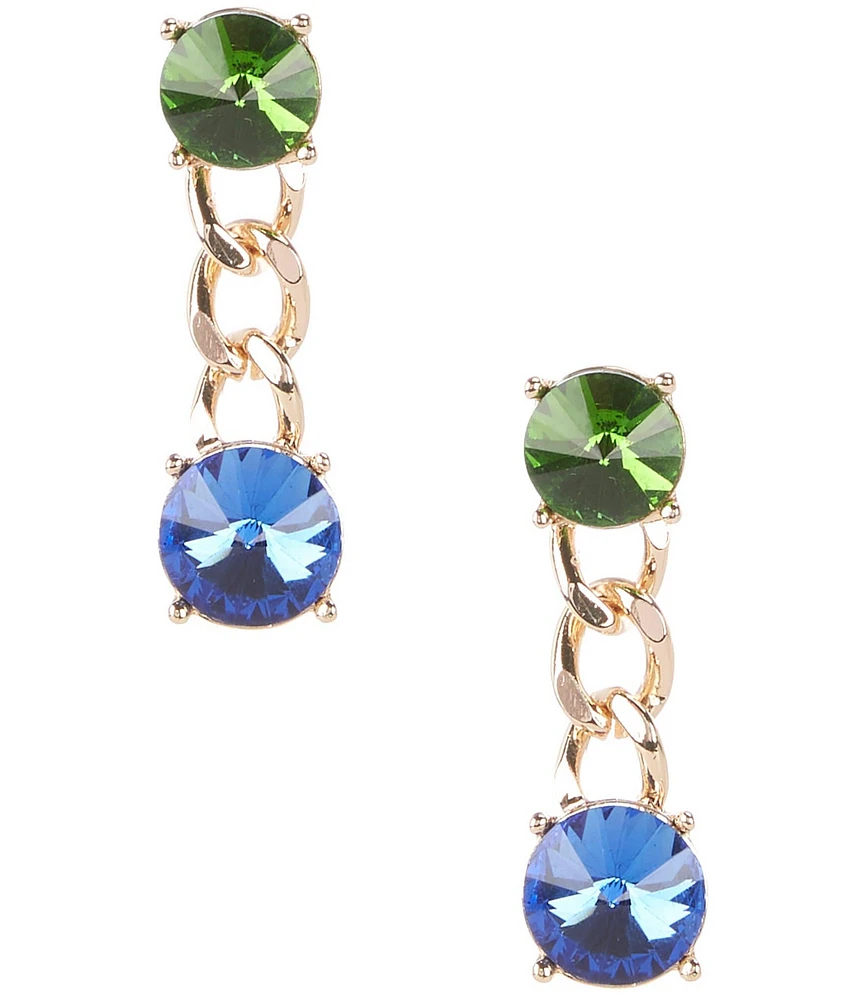 Gemma Layne Green & Blue Stone Curb Chain Linear Earrings