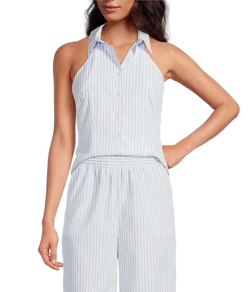 Gianni Bini Coordinating Charlie Pinstripe Button-Up Sleeveless Blouse
