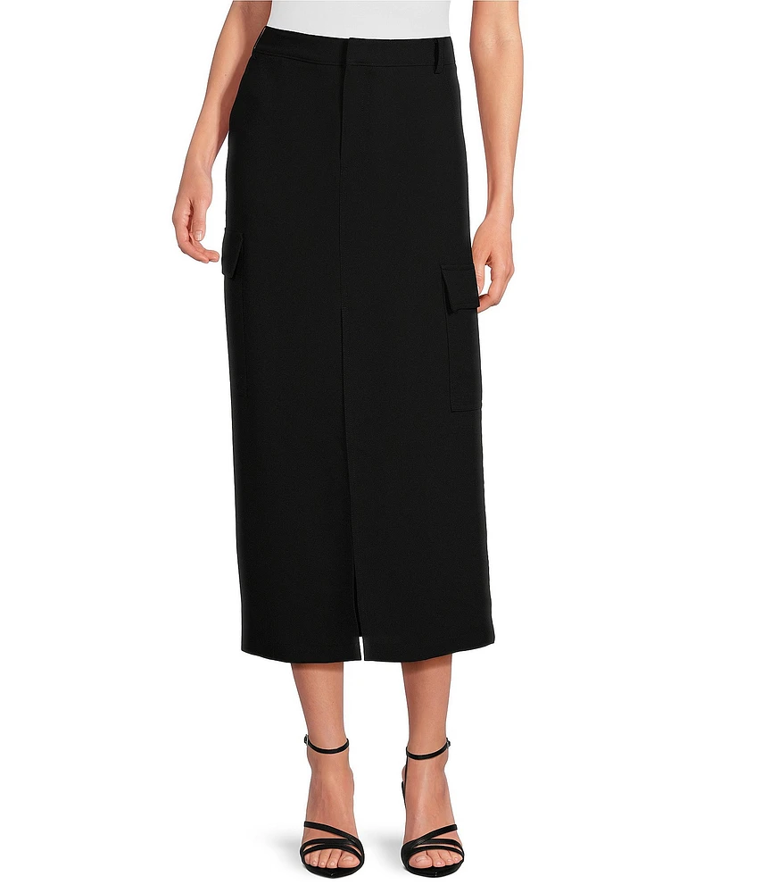 Gianni Bini Dani Crepe High Waist Cargo Front Slit Pencil Midi Skirt