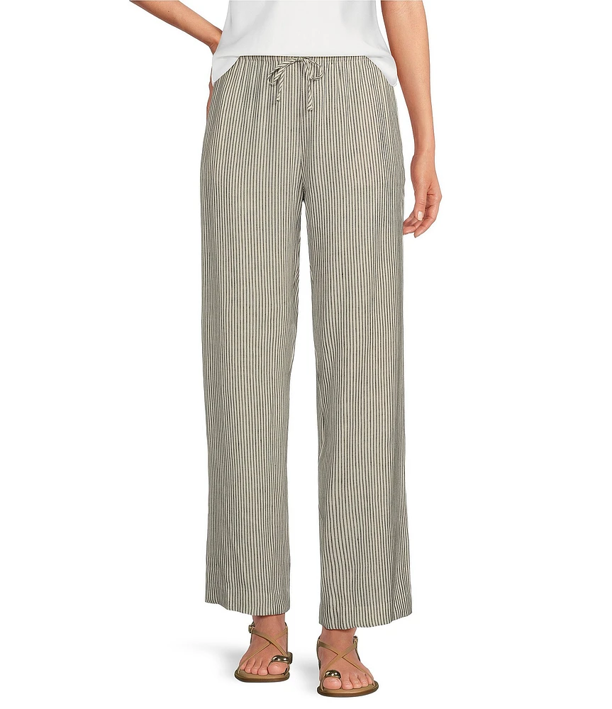 Gianni Bini Dani Stripe Print Linen Drawstring Wide Leg Pants