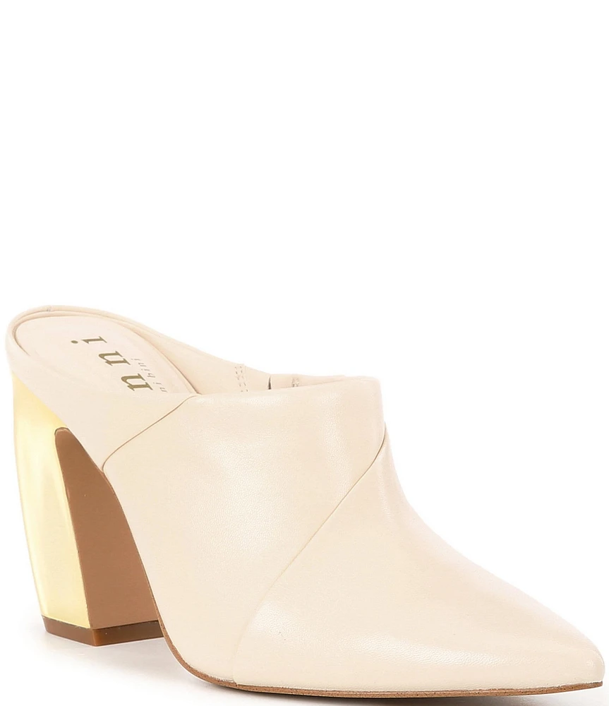 Gianni Bini Donovan Leather Metallic Block Heel Dress Mules