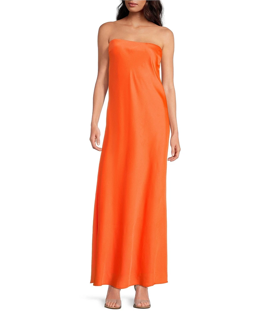 Gianni Bini Francesca Satin Strapless Slip Maxi Dress