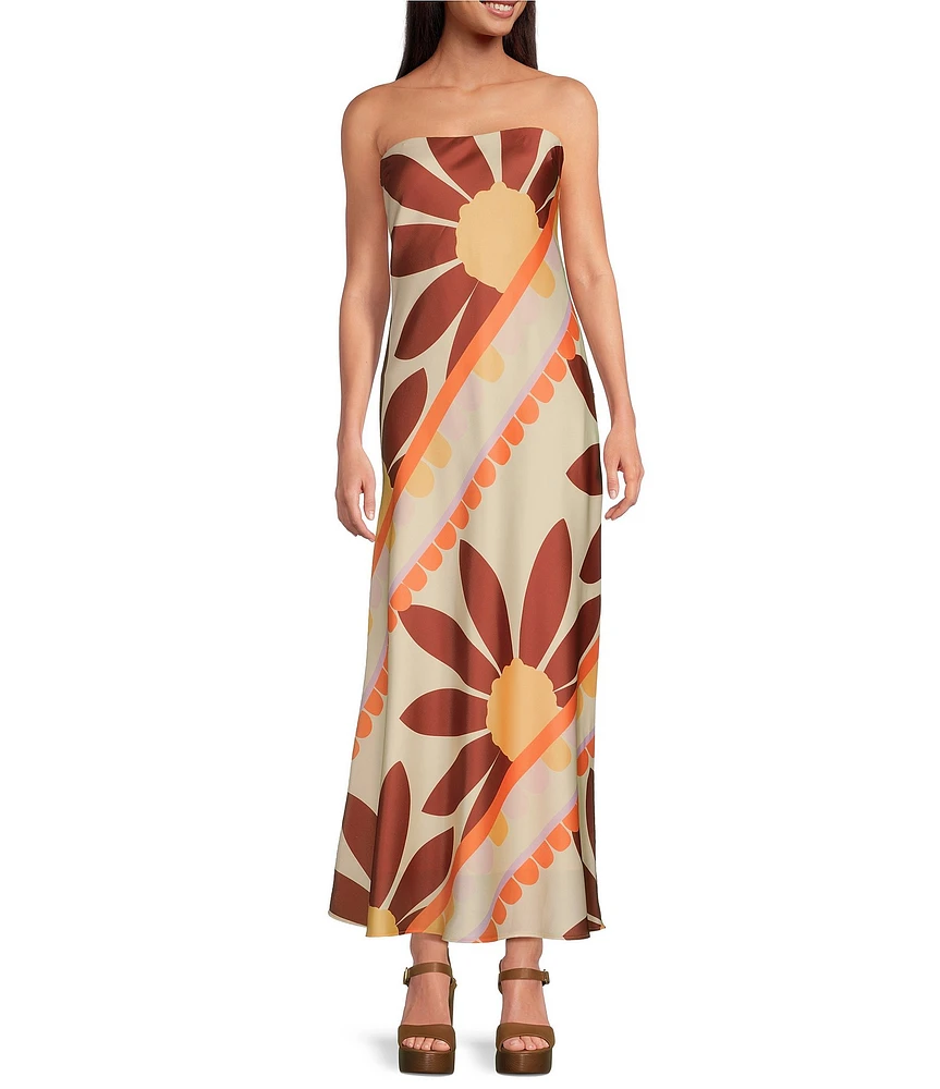 Gianni Bini Francesca Strapless Print Satin Slip Maxi Dress