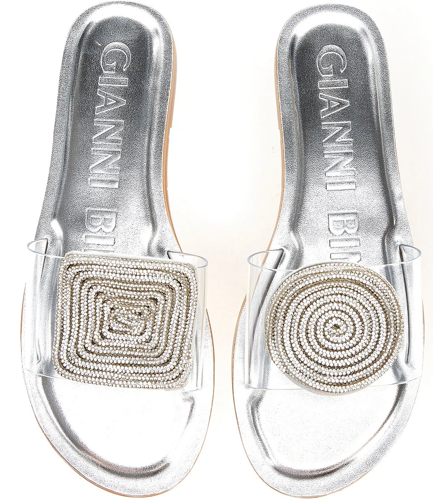Gianni Bini Jaxx Clear Mismatched Rhinestone Ornament Flat Slide Sandals