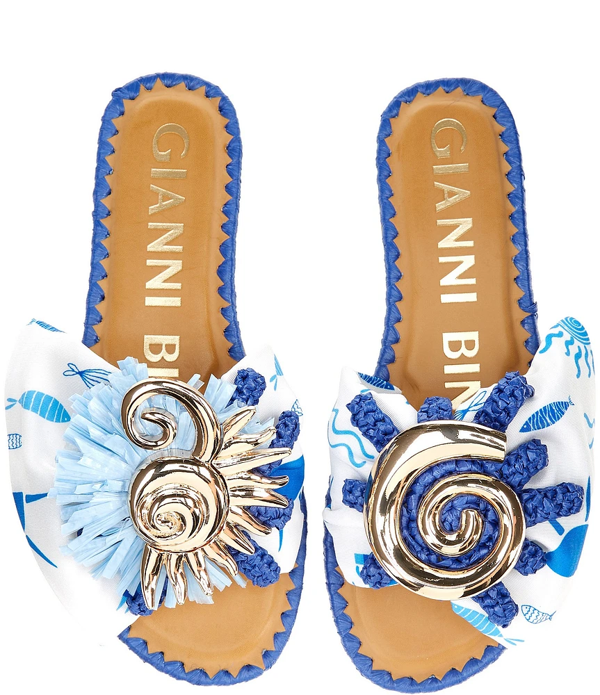 Gianni Bini Jillian Printed Mismatched Shell Ornament Slide Sandals