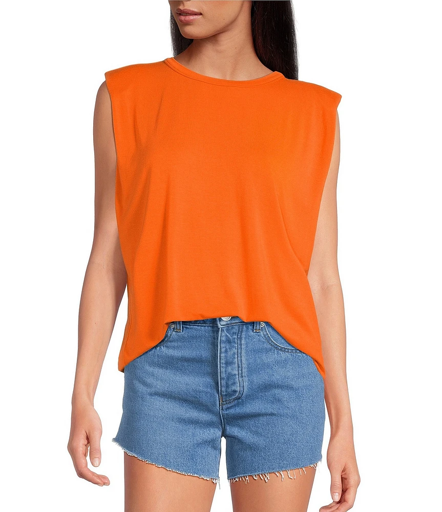 Gianni Bini Kelia Muscle Shoulder Pad Sleeveless Crew Neck Knit Tank