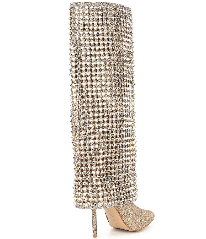 Gianni Bini Lowry Glitter Rhinestone Foldover Stiletto Tall Boots