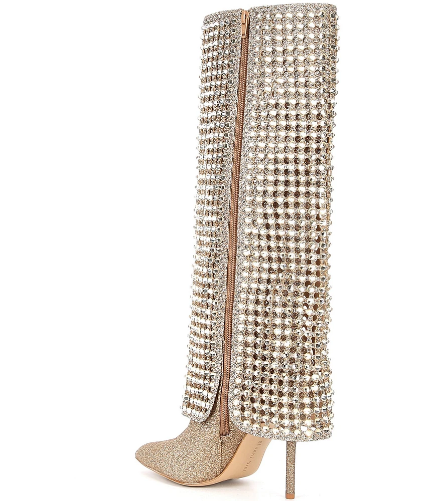 Gianni Bini Lowry Glitter Rhinestone Foldover Stiletto Tall Boots