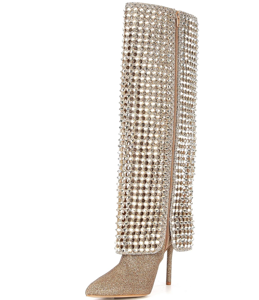 Gianni Bini Lowry Glitter Rhinestone Foldover Stiletto Tall Boots