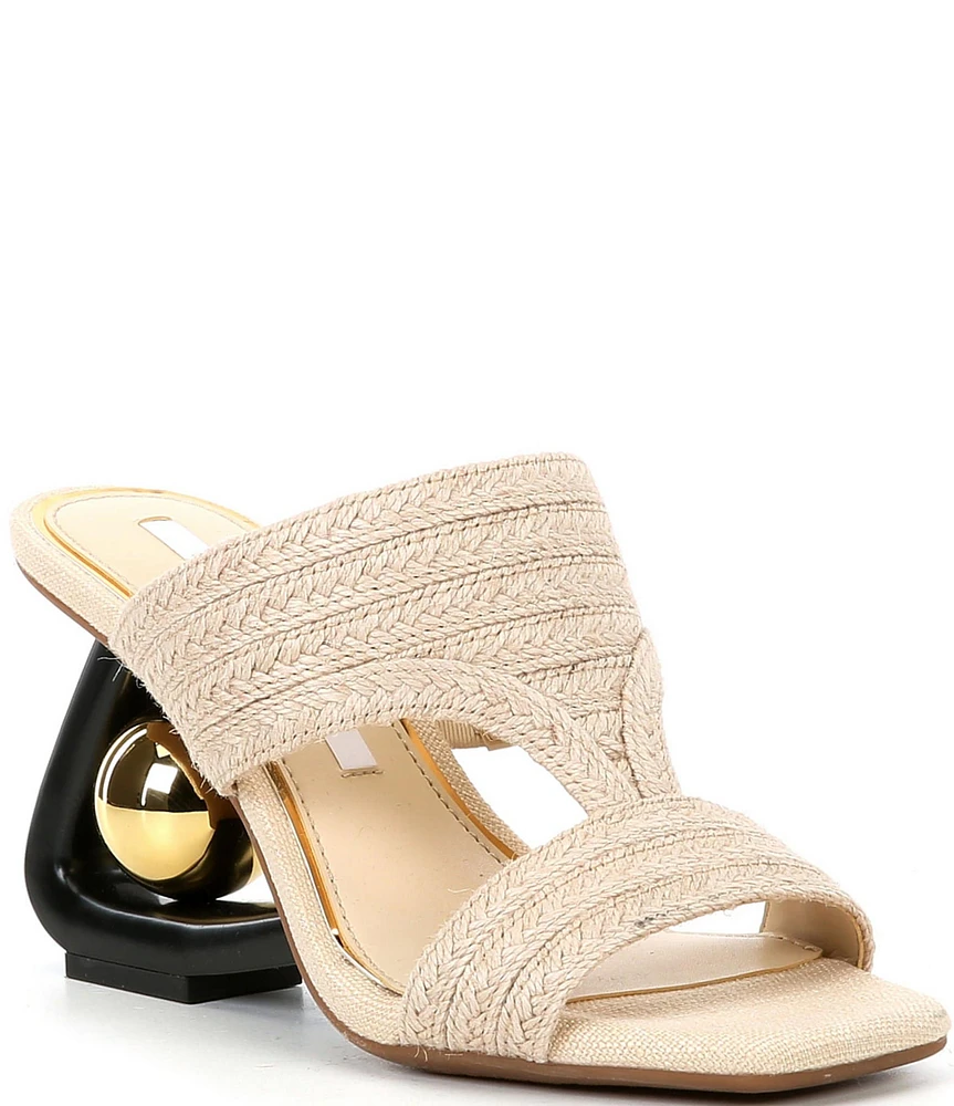 Gianni Bini Pate Jute Ball Ornamented Hardware Architectural Wedge Slide Sandals