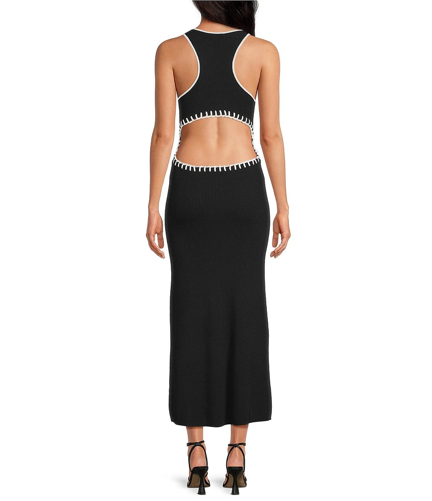 Gianni Bini Peep Halter Sleeveless Cut-Out Ribbed Knit Bodycon Maxi Dress