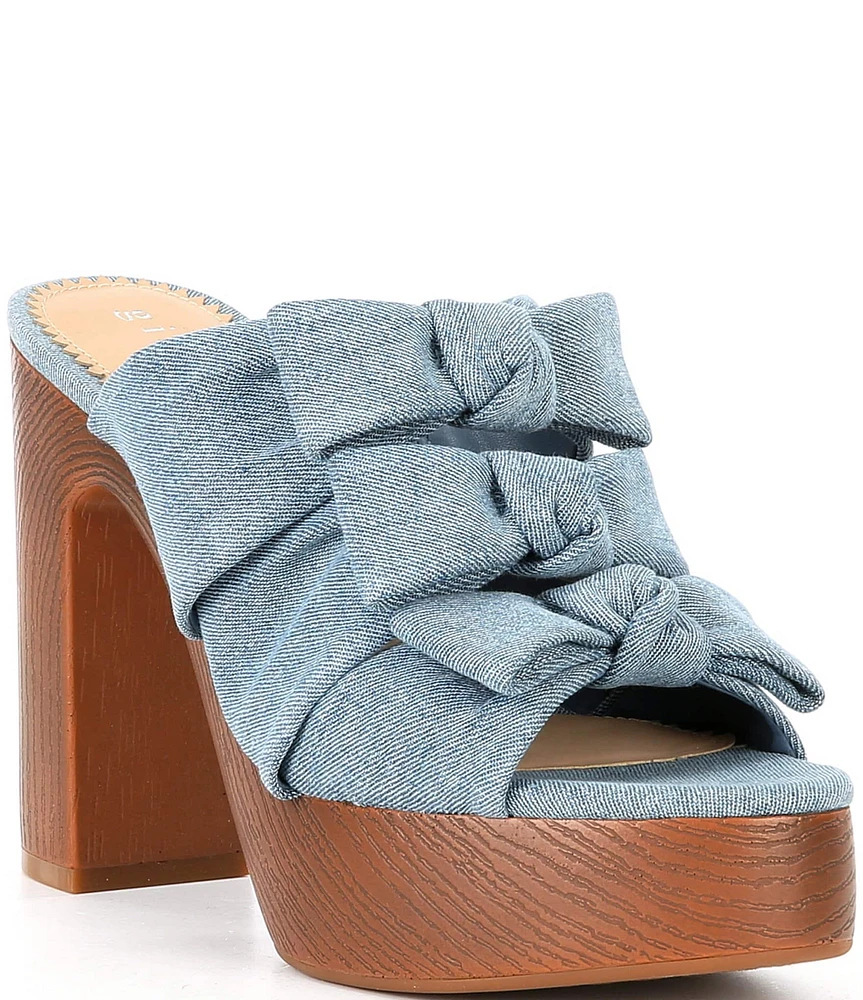 Gianni Bini Rhodes Denim Bow Detail Block Heel Platform Slide Sandals