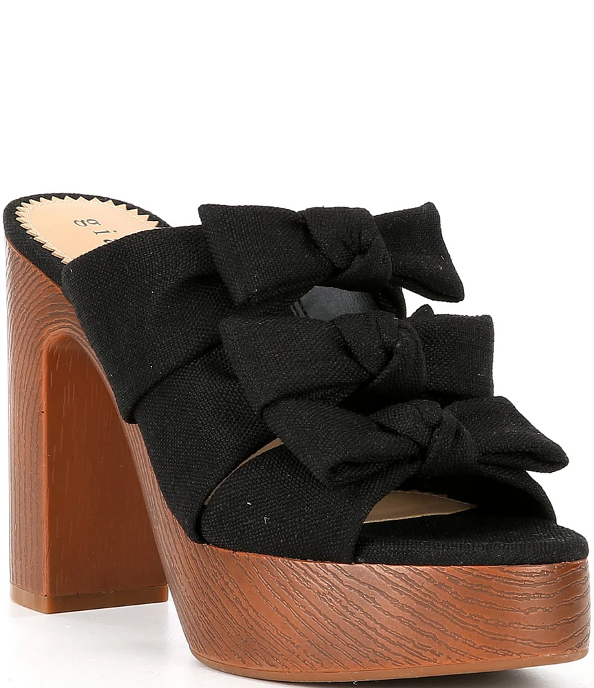 Gianni Bini Rhodes Linen Bow Detail Block Heel Platform Slide Sandals