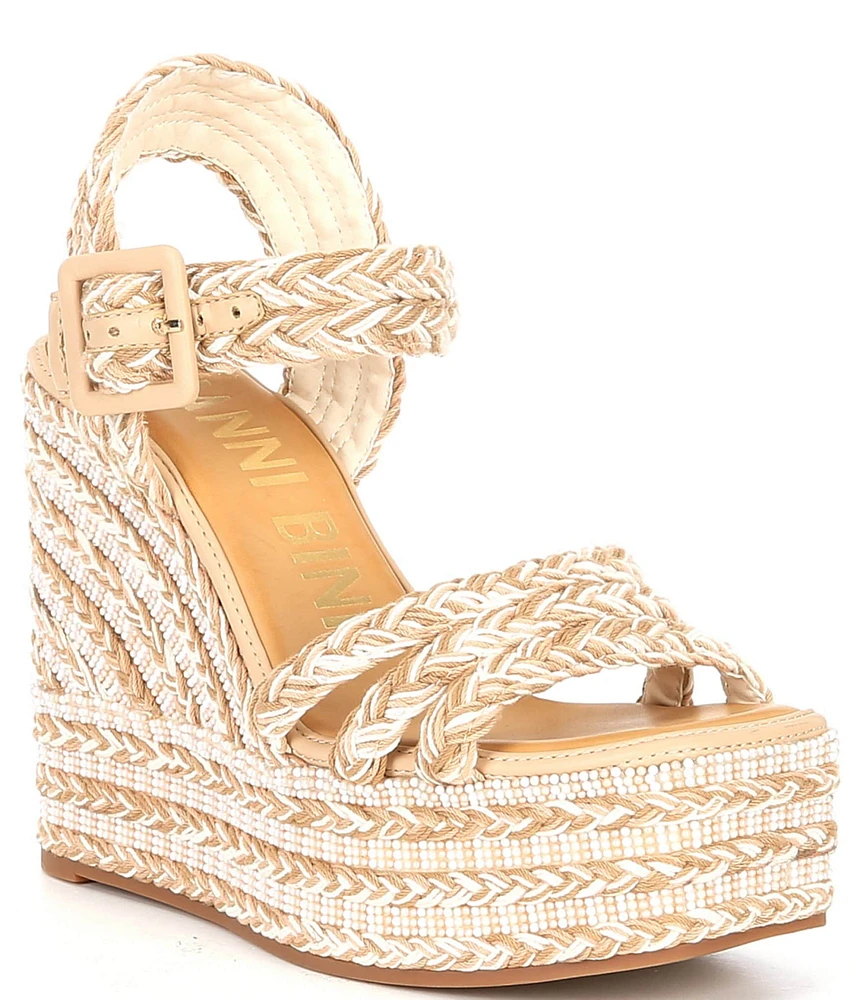 Gianni Bini Santi Woven Beaded Strappy Wedge Platform Sandals