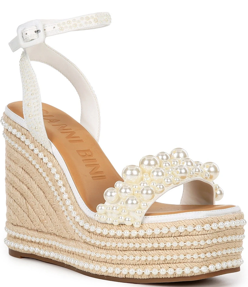 Gianni Bini Savanna Pearl Ornamented Platform Wedge Sandals