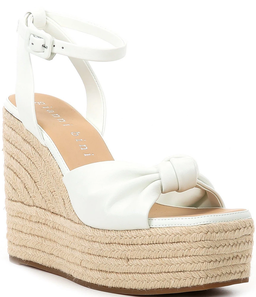 Gianni Bini Shanessa Knot Leather Jute Platform Wedge Sandals