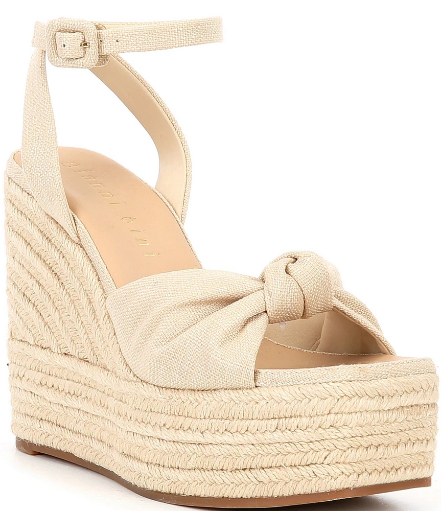 Gianni Bini Shanessa Linen Knot Jute Platform Wedge Sandals