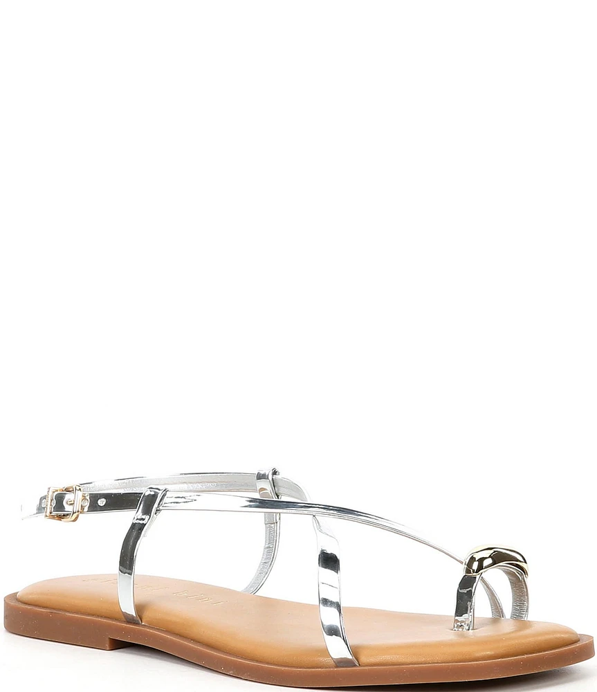 Gianni Bini Wadkins Patent Metallic Toe Loop Hardware Flat Sandals