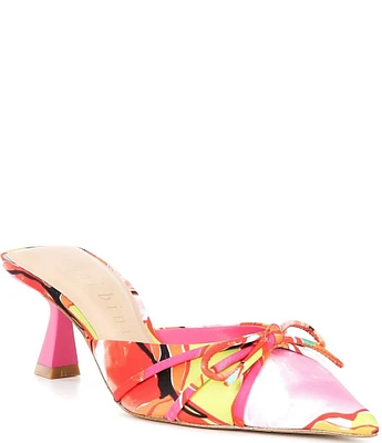 Gianni Bini Webbie Satin Printed Bow Detail Pointed Toe Dress Mules