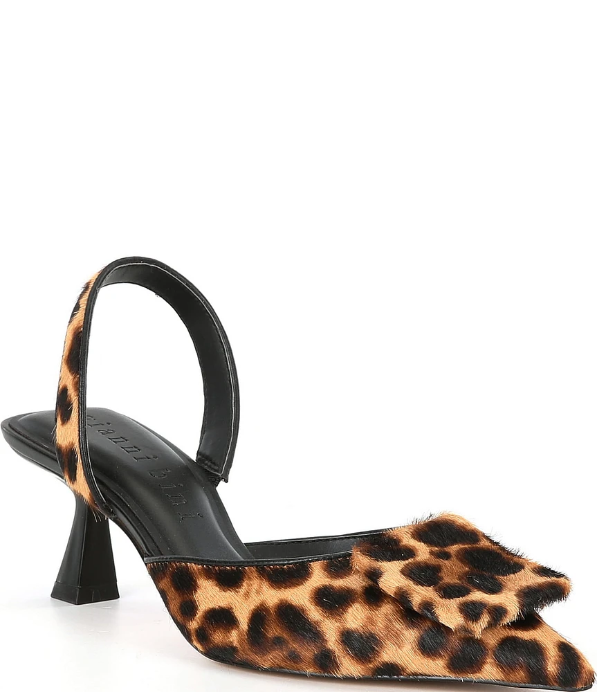 Gianni Bini Willa Leopard Haircalf Ornamented Pointed Toe Slingback Pumps