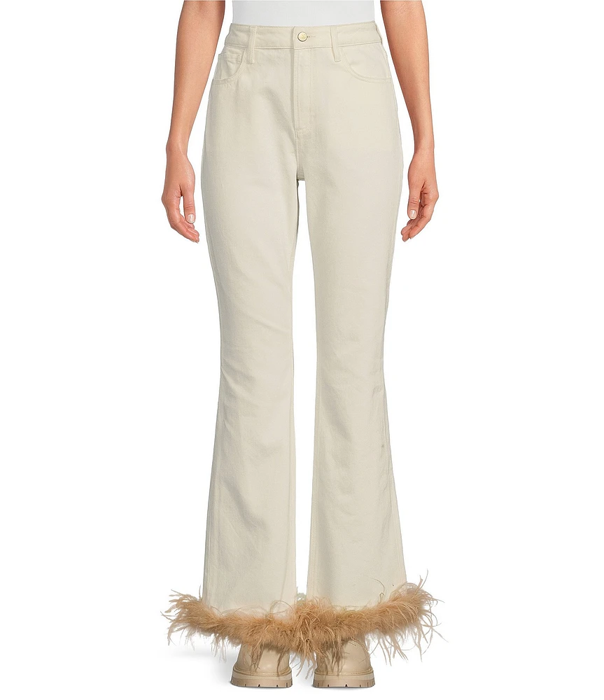 Gianni Bini x Nastia Liukin Anna Denim Straight Leg Feather Detail Jeans
