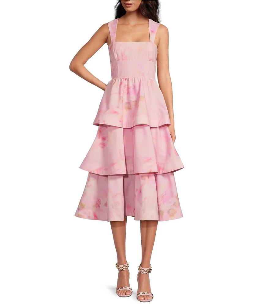 Gianni Bini x Shea Leigh Mills Dolly Printed Sateen Tiered Midi Dress