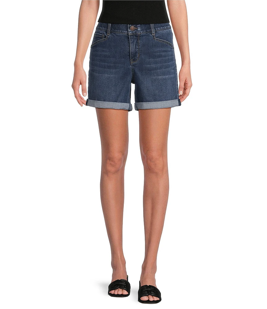 Gibson & Latimer Perfect Fit Medium Wash Twill Denim High Rise Roll Cuff Shorts