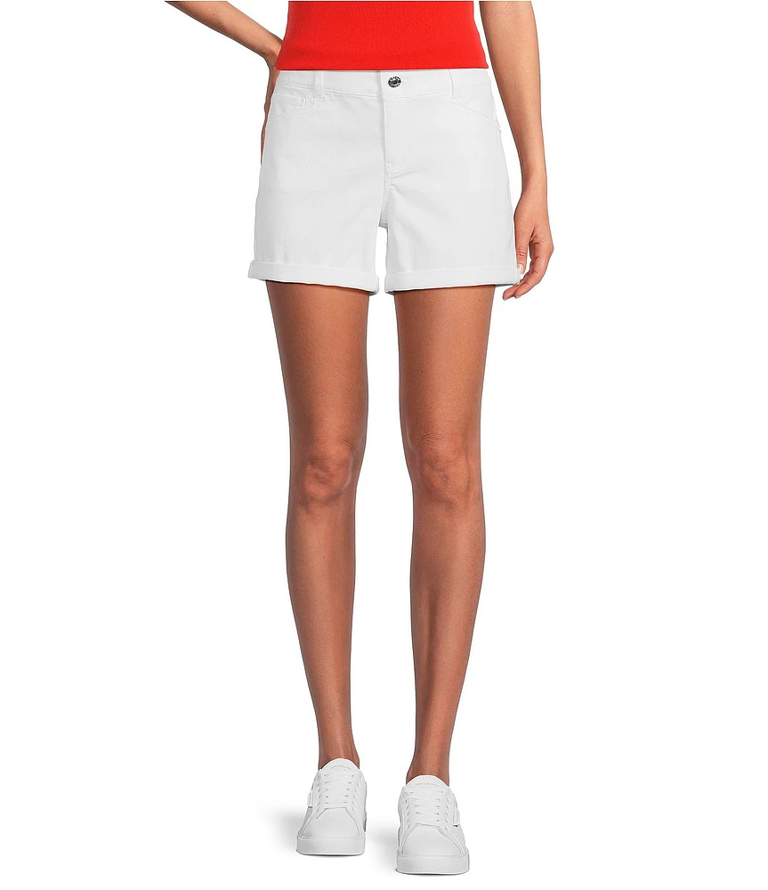 Gibson & Latimer Perfect Fit White Wash Twill Denim High Rise Roll Cuff Shorts