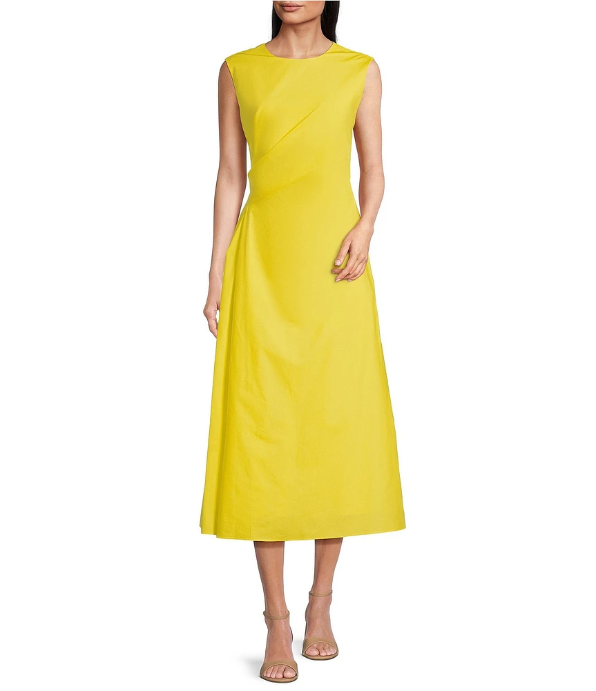 Gibson & Latimer Round Neck Sleeveless Ruched Side Sheath Midi Dress