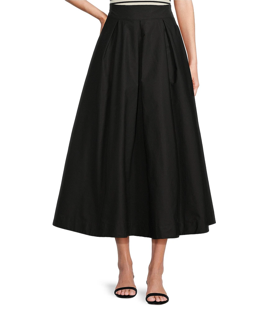 Gibson & Latimer Woven Poplin High Rise Pleated A-Line Flounce Maxi Skirt