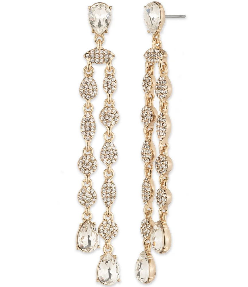 Givenchy Gold Tone Crystal Pave Pear Linear Earrings